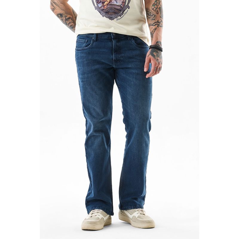 Snitch Dark Blue Solid Bootcut Casual Jeans for Men (34)