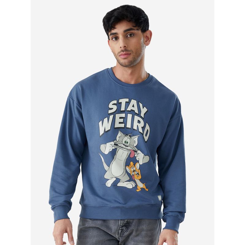 The Souled Store Official Tom And Jerry- Stay Weird Oversized Sweatshirts In Blue (S)