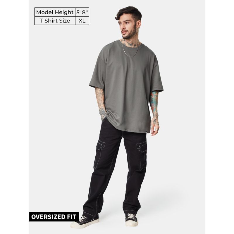 The Souled Store Original Solids: Smoke Grey Men Oversized T-Shirts (S)