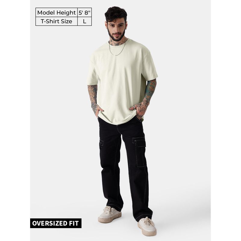 The Souled Store Original Solids: Off White Men Oversized T-Shirts (L)