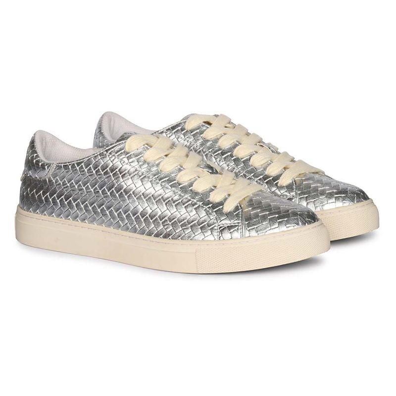 Saint G Silver Woven Leather Sneakers (UK 3)