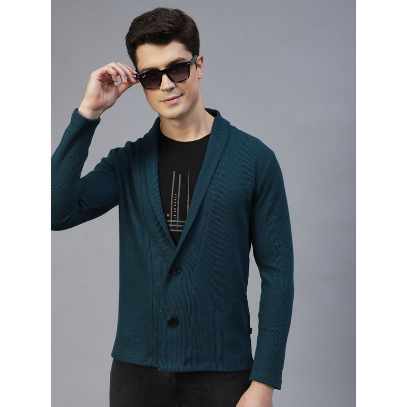 RIGO Men Teal Shawl Collar Waffle Knit Jacket (XL)