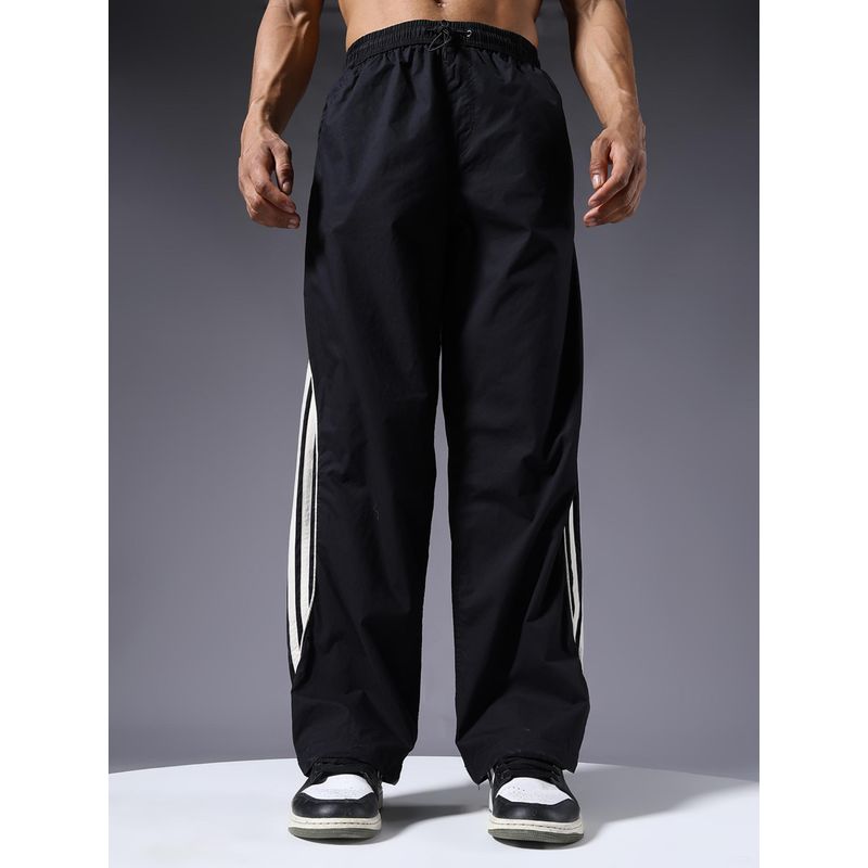PRONK Parachute Pants For Men - Black With White Stripe (M)