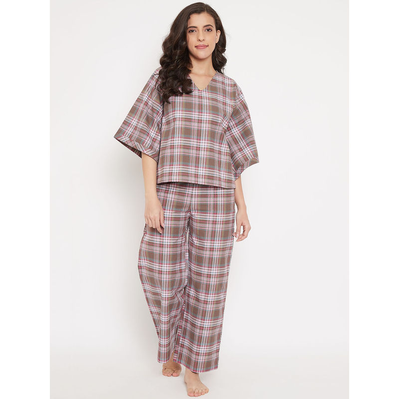 The Kaftan Company Chocolate Plaid Cotton Pyjama Set Buy The Kaftan