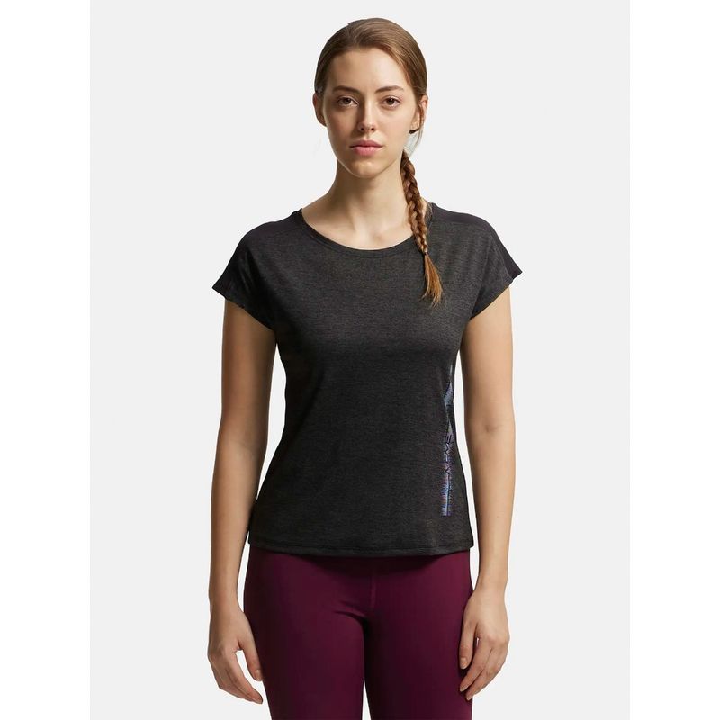 Jockey MW34 Women Microfiber Fabric Printed Active Wear T-Shirt - Black (S)