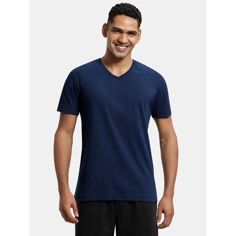 Jockey 2726 Men Super Combed Cotton Rich Solid V Neck T-Shirt - Navy (L)