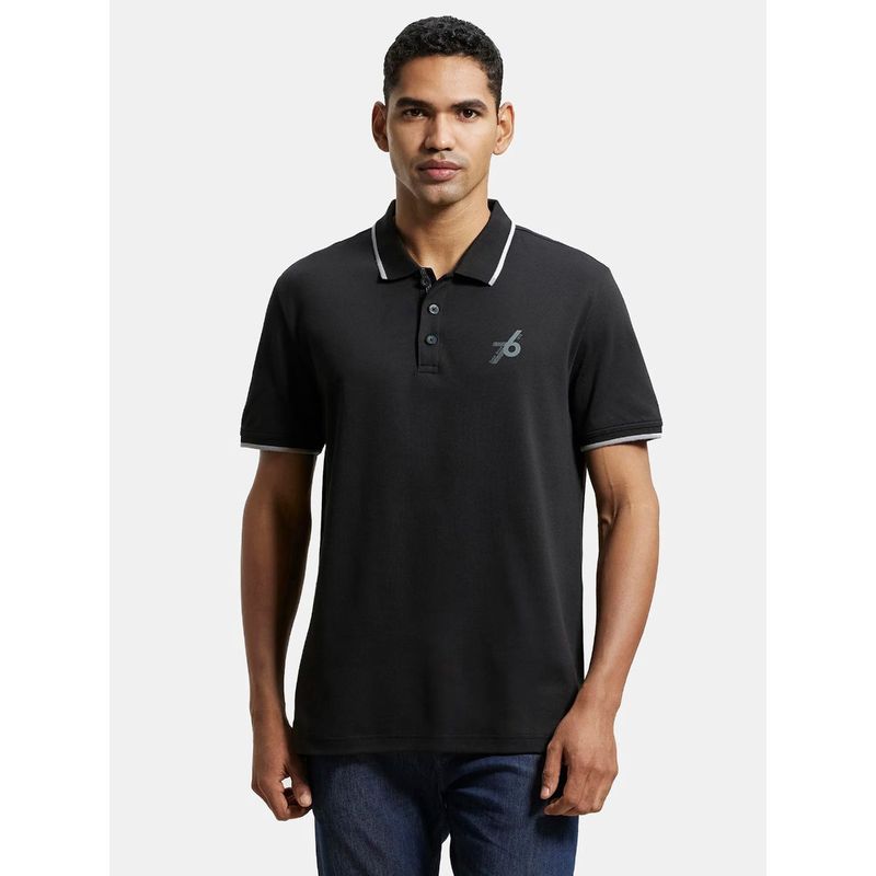 Jockey 3911 Men Super Combed Cotton Rich Solid Half Sleeve Polo T-Shirt - Black (2XL)