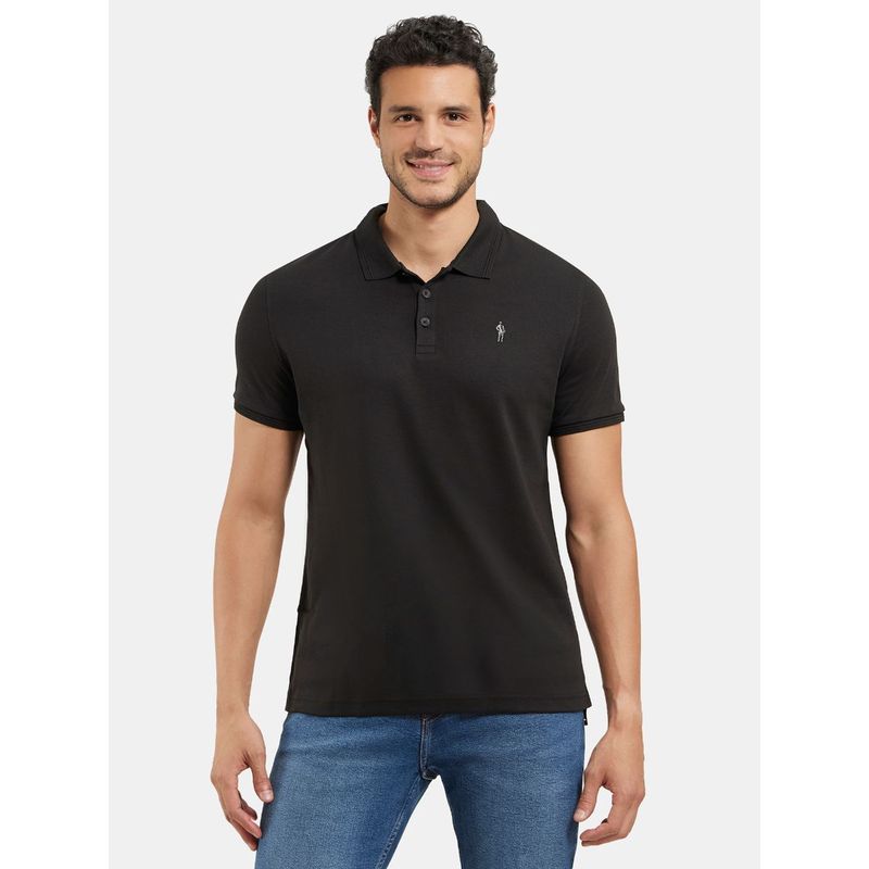 Jockey 3912 Men Super Combed Cotton Rich Solid Half Sleeve Polo T-Shirt - Black (XL)