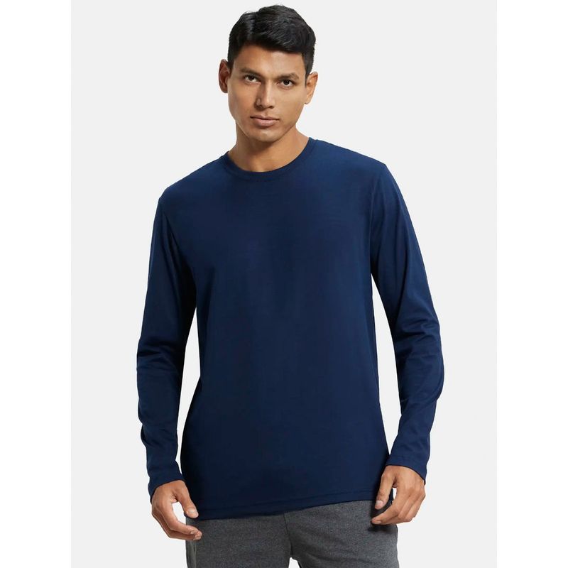 Jockey AM95 Men Super Combed Cotton Rich Solid Round Neck T-Shirt - Navy (M)