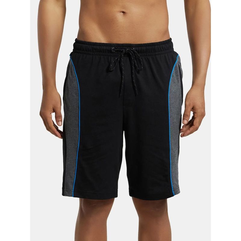Jockey 9411 Men Super Combed Cotton Rich Straight Fit Shorts-Black & Charcoal Melange (S)