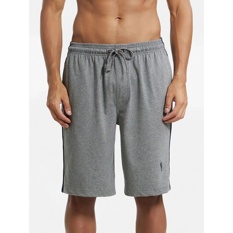 Jockey 9426 Men Super Combed Cotton Rich Regular Fit Shorts - Grey Melange & Navy (XL)
