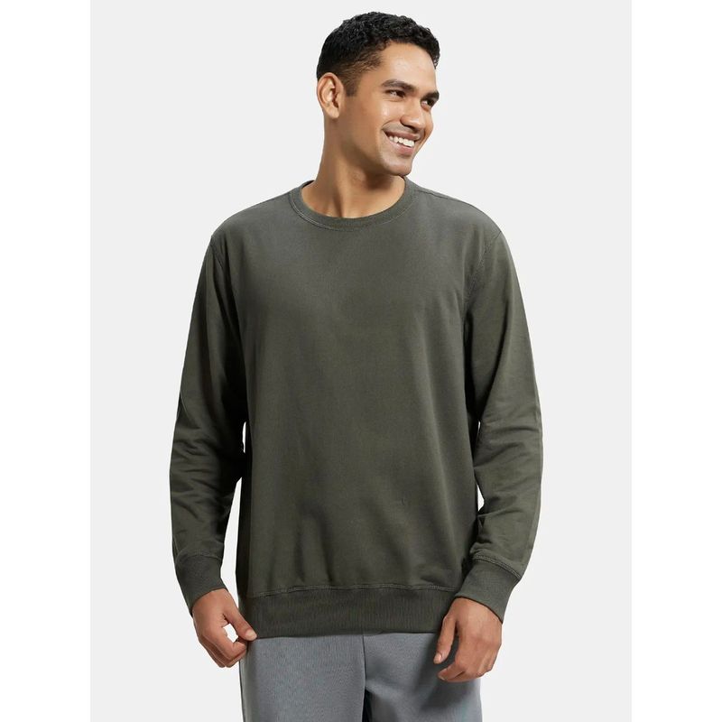 Jockey 2716 Men Super Combed Cotton French Terry Solid Sweatshirt - Deep Olive (L)