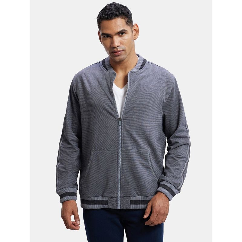 Jockey AM92 Men Super Combed Cotton Fleece Jacket-Performance Grey & Charcoal Melange (M)