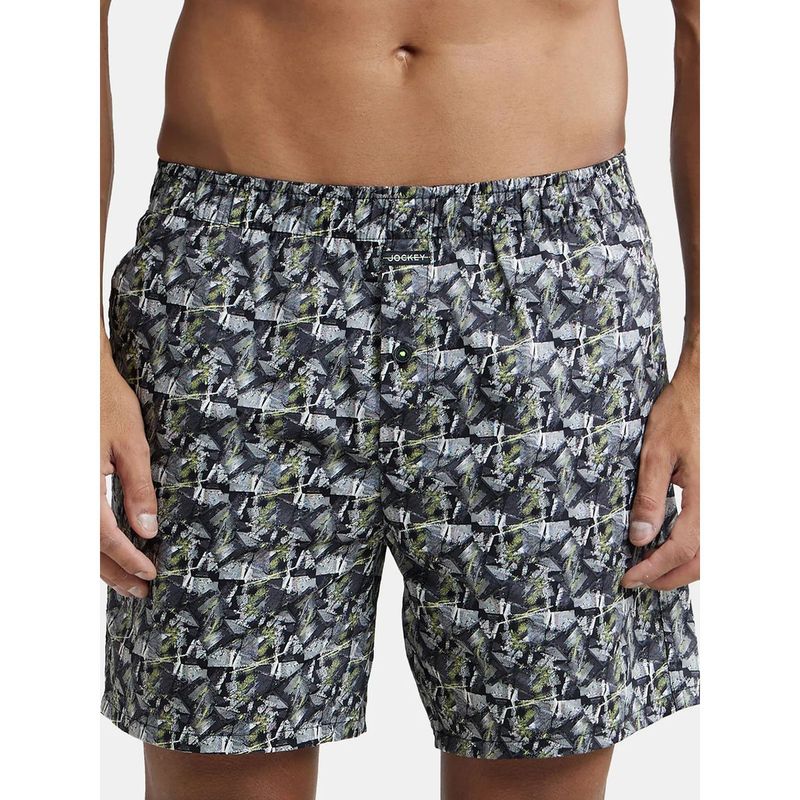 Jockey NY07 Men Super Combed Cotton Satin Weave Printed Boxer Shorts - Black & Orange (S)