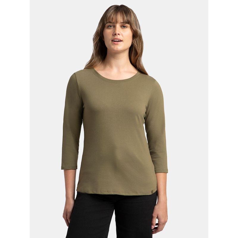 Jockey A100 Women's Cotton Rich 3-4Th Sleeve T-Shirt Green (L)