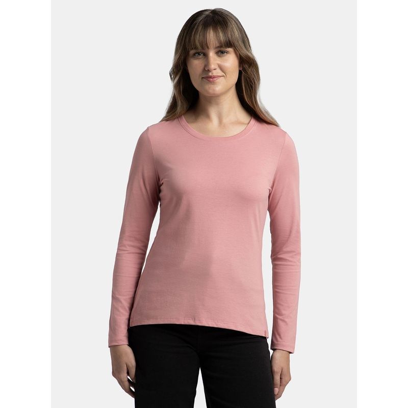 Jockey A140 Women's Cotton Rich Full Sleeve T-Shirt With Side Slit Hem Pink (M)
