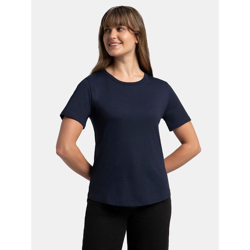 Jockey Aw88 Women's Super Combed Cotton Rich Crew Neck T-Shirt Navy Blue (L)