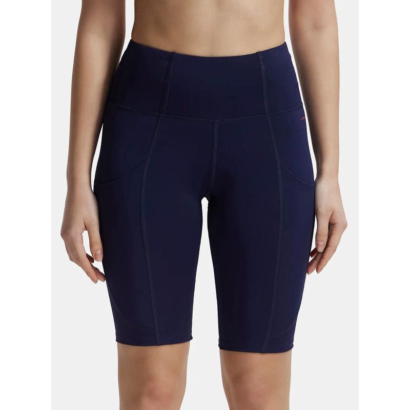 Jockey Mw81 Women's Microfiber Elastane Training Shorts With Stay Dry Treatment Navy Blue (XL)