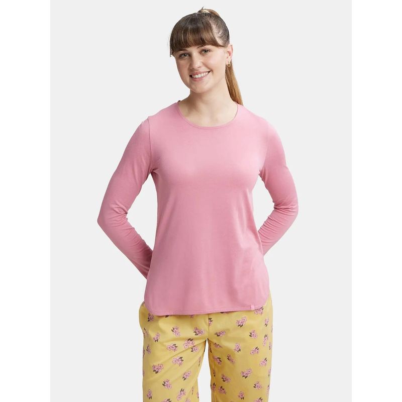 Jockey Rx21 Women's Micro Modal Cotton Full Sleeve T-Shirt With Curved Hem Pink (M)