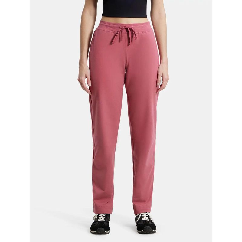 Jockey 1302 Women's Cotton Elastane Trackpants With Convenient Side Pockets - Rose (L)