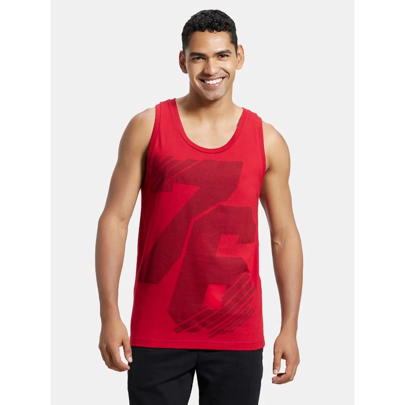 Jockey 9928 Mens Super Combed Cotton Rich Printed Scoop Neck Tank Top Red (L)