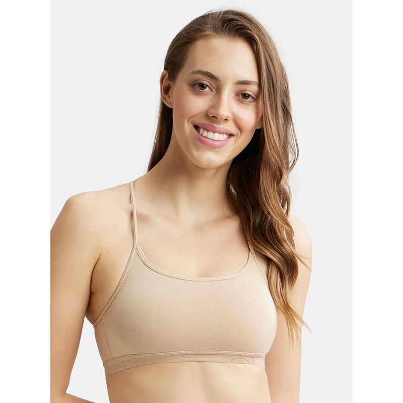 Jockey 1351 Womens Combed Cotton Elastane Multiway Styled Bra With Adjustable Straps- Nude (L)