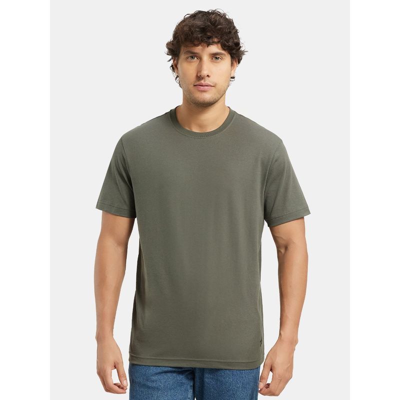 Jockey 2714 Mens Super Combed Cotton Rich Printed Round Neck Half Sleeve T-Shirt Olive (L)
