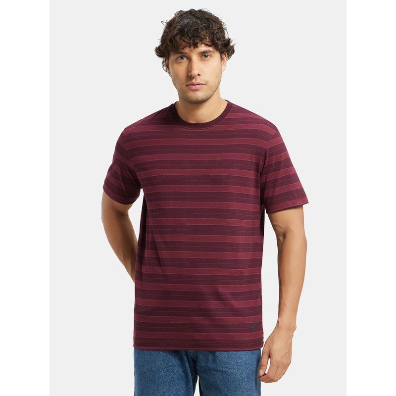 Jockey 2715 Mens Super Combed Cotton Rich Striped Round Neck Half Sleeve T-Shirt Burgundy (S)