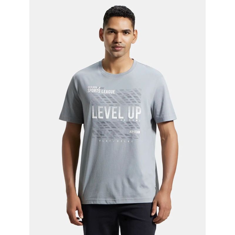 Jockey 2718 Men Cotton Rich Graphic Printed Round Neck T-Shirt - Grey (XL)