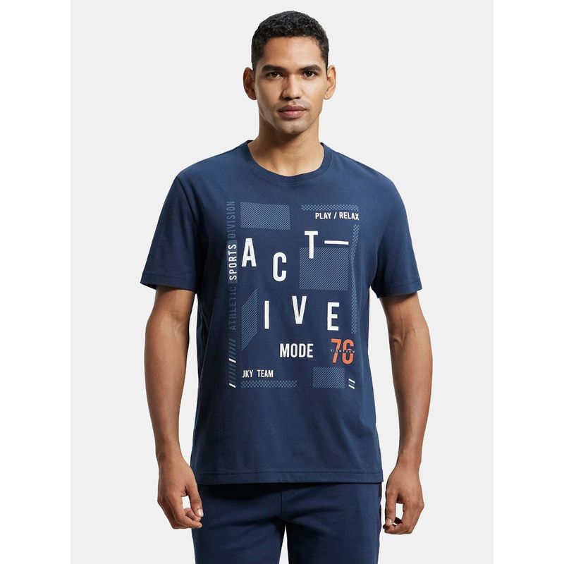 Jockey 2718 Men Cotton Rich Graphic Printed Round Neck T-Shirt - Navy (M)