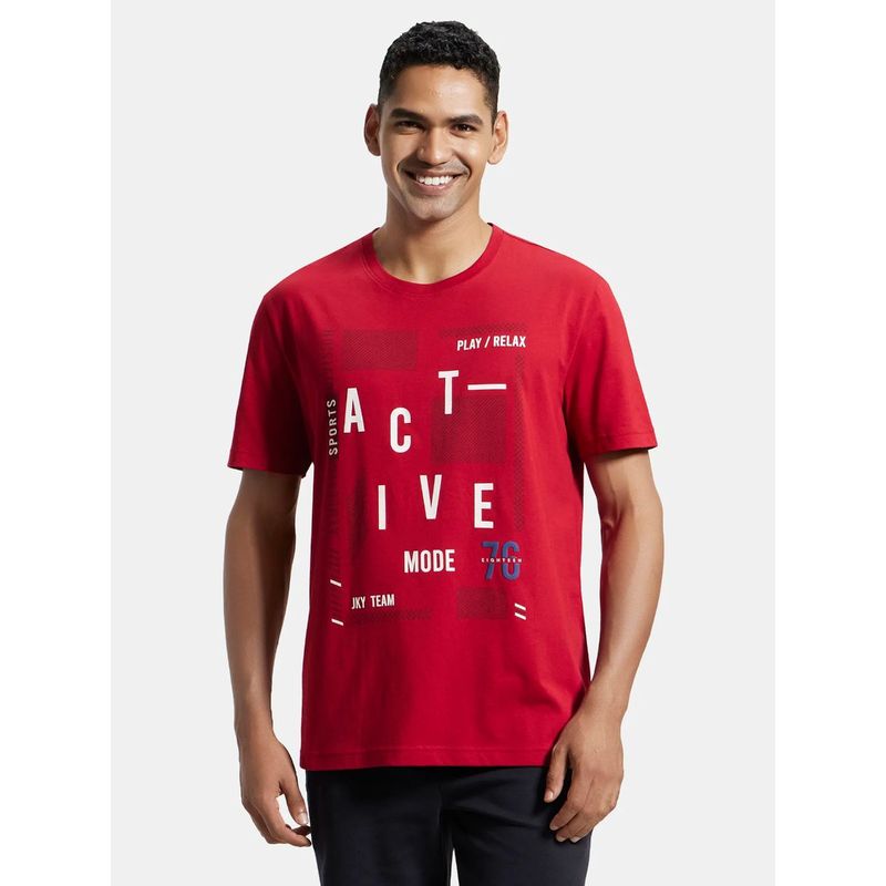 Jockey 2718 Men Cotton Rich Graphic Printed Round Neck T-Shirt - Shanghai Red (L)
