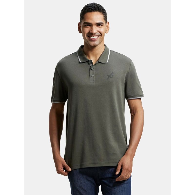 Jockey 3911 Mens Super Combed Cotton Rich Solid Half Sleeve Polo T-Shirt Deep Olive (L)