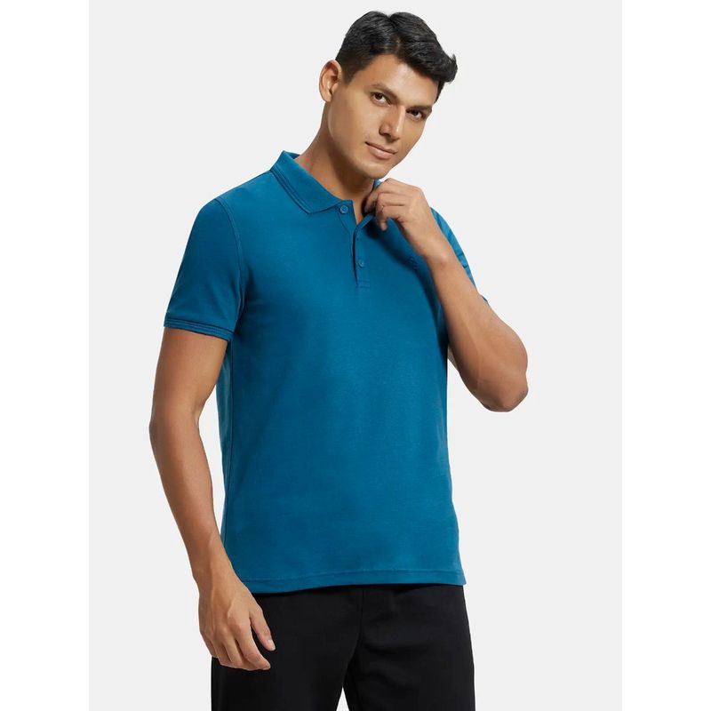Jockey 3912 Mens Super Combed Cotton Rich Solid Half Sleeve Polo T-Shirt Seaport Teal (L)