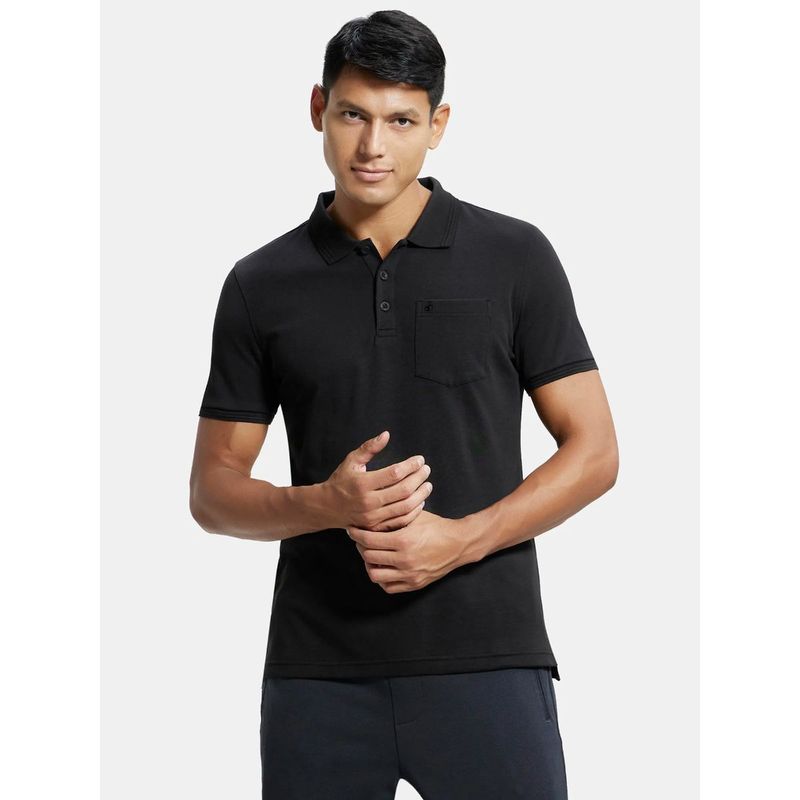 Jockey 3913 Men Super Combed Cotton Solid Half Sleeve Polo T-Shirt - Black (XL)