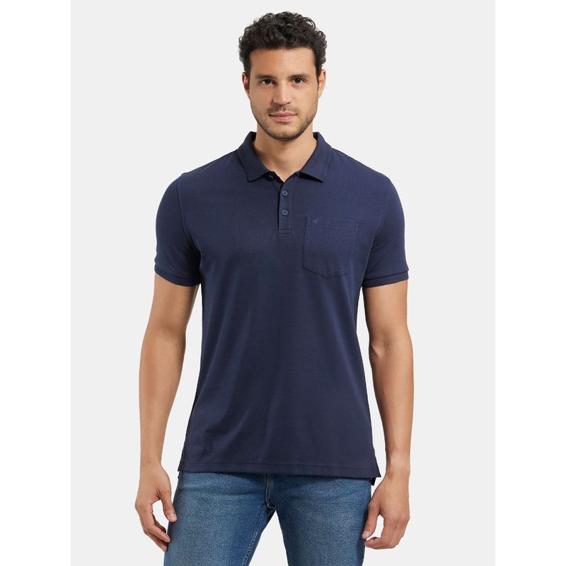 Jockey 3913 Men Super Combed Cotton Solid Half Sleeve Polo T-Shirt - Navy (L)