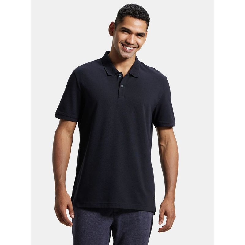 Jockey AM35 Mens Super Combed Cotton Rich Pique Fabric Solid Half Sleeve Polo T-Shirt Black (L)