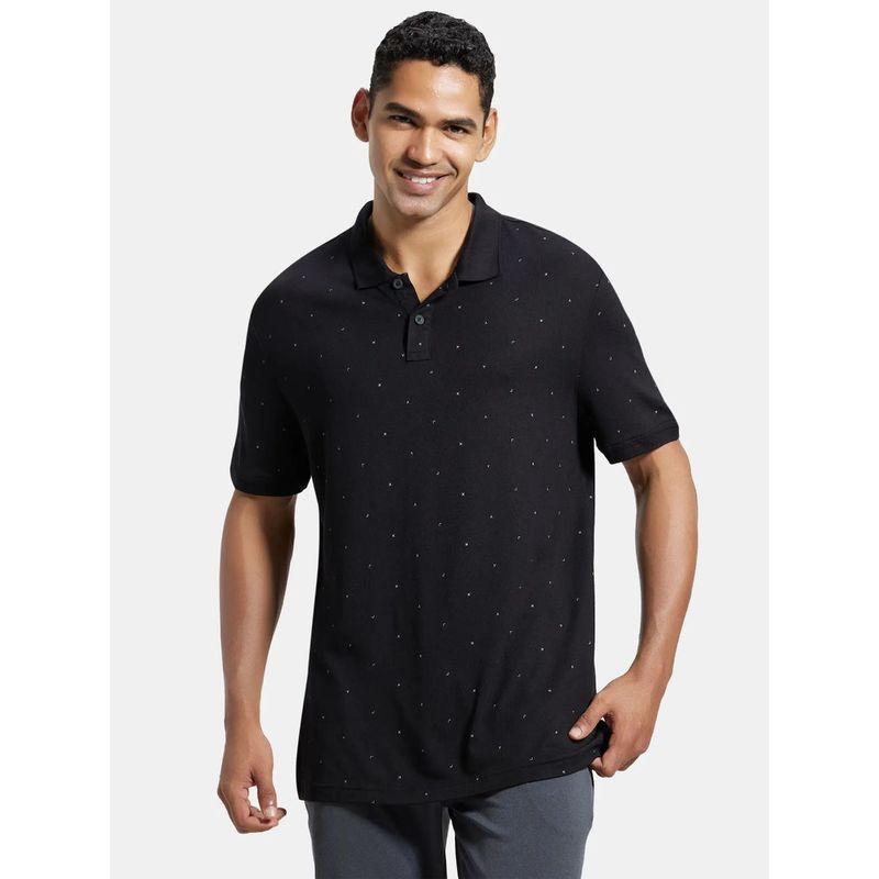 Jockey IM16 Men Tencel Micro Modal and Cotton Blend Printed Polo T-Shirt - Black (M)
