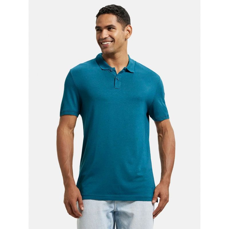 Jockey IM16 Men Tencel Micro Modal and Cotton Blend Printed Polo T-Shirt - Blue Coral (S)