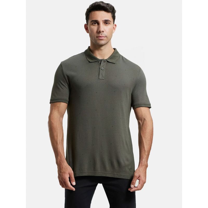 Jockey IM16 Men Tencel Micro Modal and Cotton Blend Printed Polo T-Shirt - Deep Olive (S)