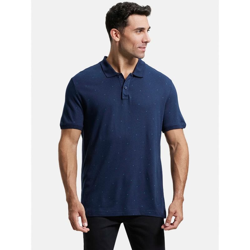 Jockey IM16 Men Tencel Micro Modal and Cotton Blend Printed Polo T-Shirt - Navy (S)