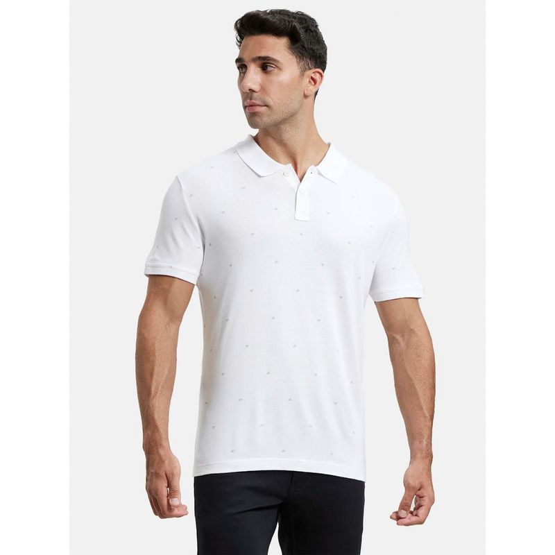 Jockey IM16 Men Tencel Micro Modal and Cotton Blend Printed Polo T-Shirt - White (M)