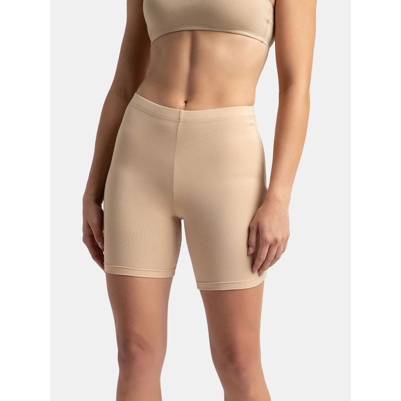 Jockey 1529 Womens High Coverage Cotton Mid Waist Shorties With Concealed Waistband Beige (XL)