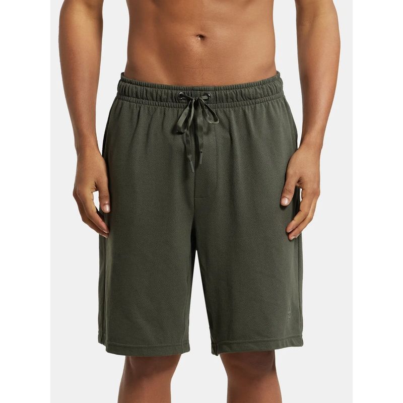 Jockey AM37 Men Super Combed Cotton Rich Mesh Elastane Shorts - Deep Olive (L)