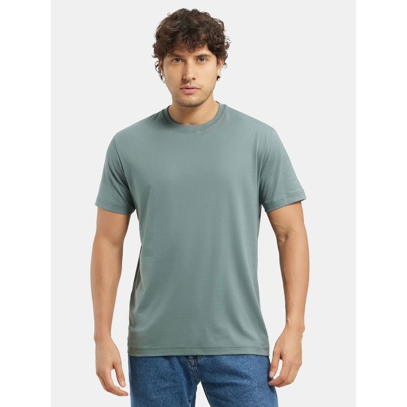 Jockey Men Super Combed Cotton Rich Solid Round Neck Half Sleeve T-Shirt Balsam Green (M)