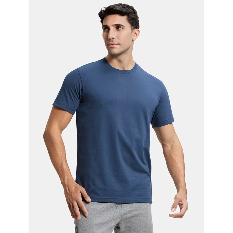 Jockey Men Super Combed Cotton Rich Solid Round Neck Half Sleeve T-Shirt Navy (L)