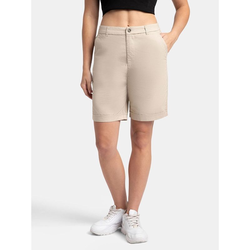 Jockey A125 Womens Super Combed Cotton Woven Twill Fabric Shorts - Oxford Beige (S)