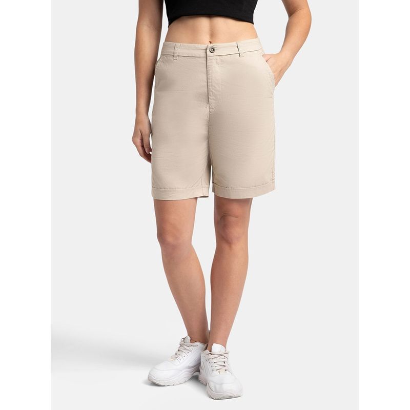 Jockey A125 Women Super Combed Cotton Woven Twill Fabric Shorts - Oxford Tan (S)