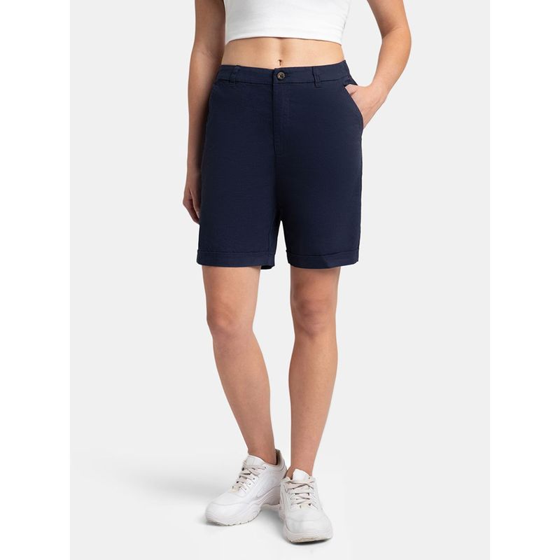 Jockey A125 Womens Super Combed Cotton Woven Twill Fabric Shorts - Navy Blazer (S)