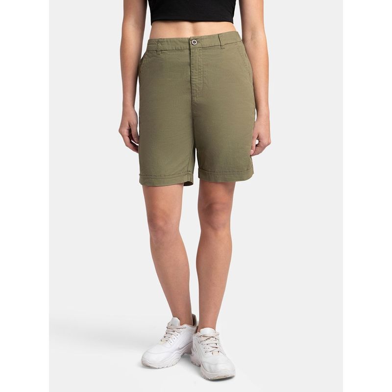Jockey A125 Women Super Combed Cotton Woven Twill Fabric Shorts - Burnt Olive (S)