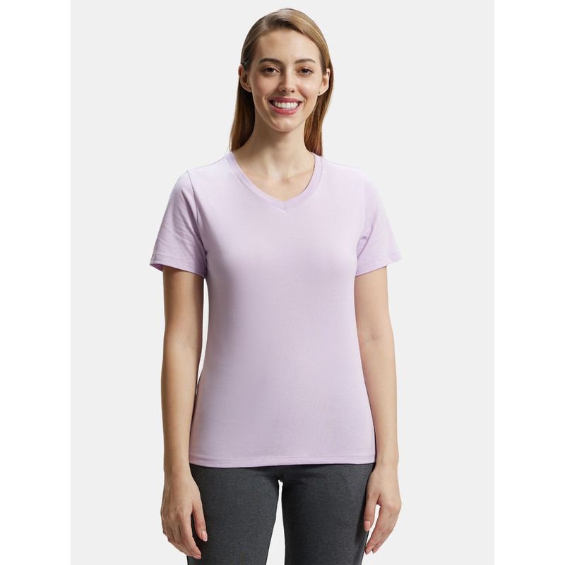 Jockey AW89 Womens Cotton Rich Relaxed Fit V-Neck T-Shirt - Orchid Bloom (S)